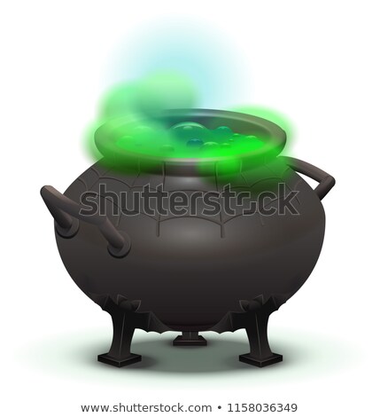 Stock foto: Big Black Cauldron Cook Green Magic Potion