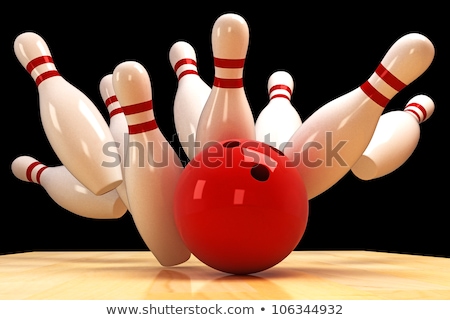 Bowling Ball And Skittle On Wooden Floor Imagine de stoc © stockshoppe