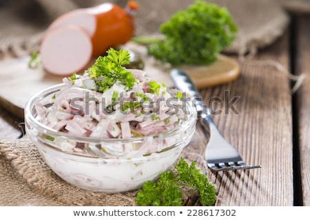 Foto stock: Delicious Homemade Meat Salad With Mayonnaise And Cucumber