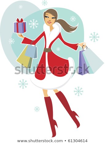 Christmas Sale Santa Girl With Shop Bags Vector Zdjęcia stock © Zubada