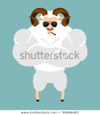 Stock photo: Ram Strong Cool Serious Sheep Smoking Cigar Emoji Farm Animal