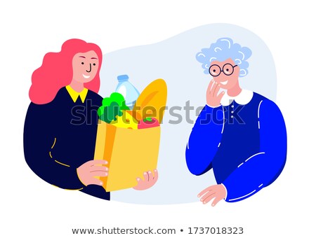 Сток-фото: Food Shopping Woman With Basket And Meal Vector