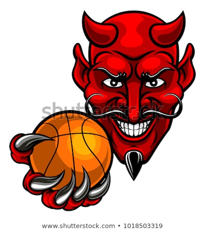 Stock fotó: Devil Basketball Sports Mascot Holding Ball