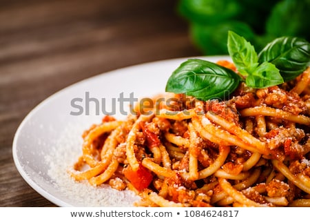 Stockfoto: Spaghetti Bolognese With Cheese And Basil