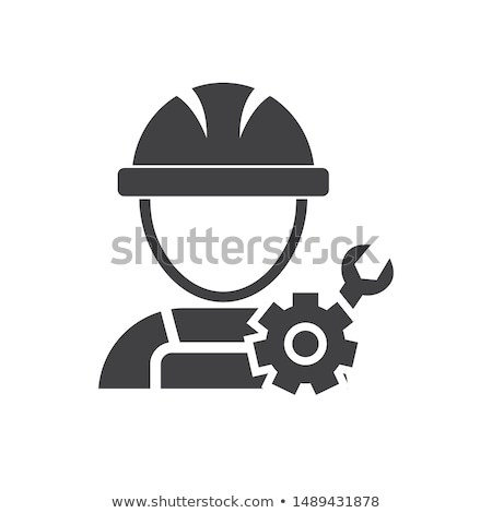 Stock fotó: Mechanical Engineering Icon Man And Gears Development Symbol