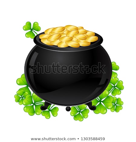 Foto stock: Shamrock Leaves Background With Pot Of Gold Illustration