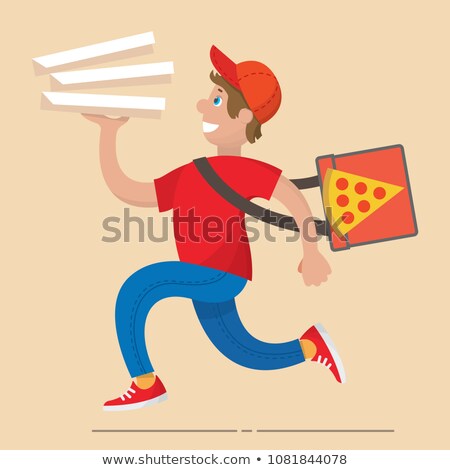 Stok fotoğraf: Pizza Delivery Boy Holding Cardboard Boxes