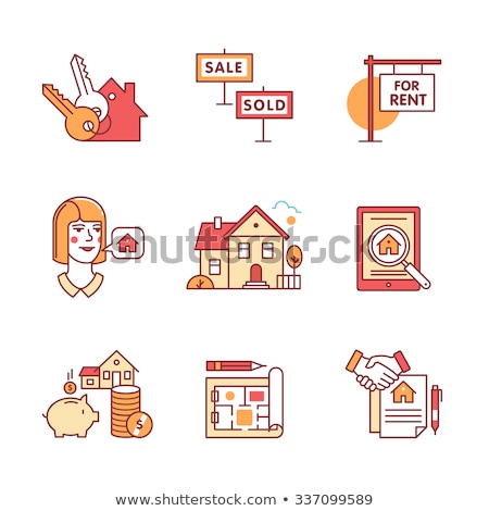 Foto stock: Tablet For Real Estate Sold Vector Thin Line Icon