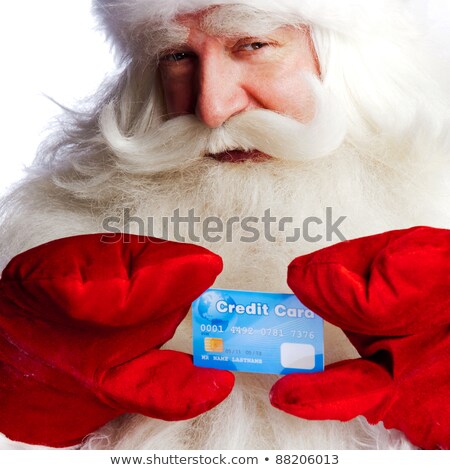 Сток-фото: Traditional Santa Claus Holding And Sowing Credit Card While Giv