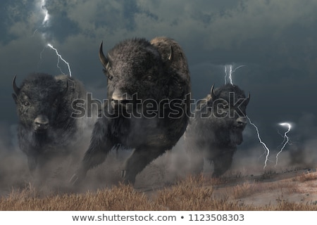 Stock fotó: Bisons In The Nature - 3d Render