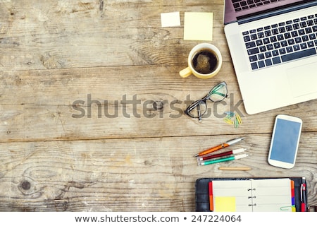 Сток-фото: Office Desk Table With Pc Notepad Glasses Pencil And Pen