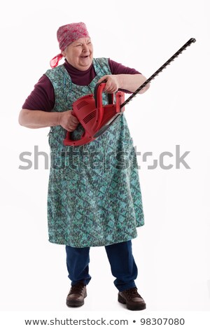 Сток-фото: Senior Gardener With Hedge Trimmer At Garden