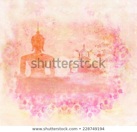 Foto stock: Silhouette Of A Buddhaasian Landscape In Grunge Texture