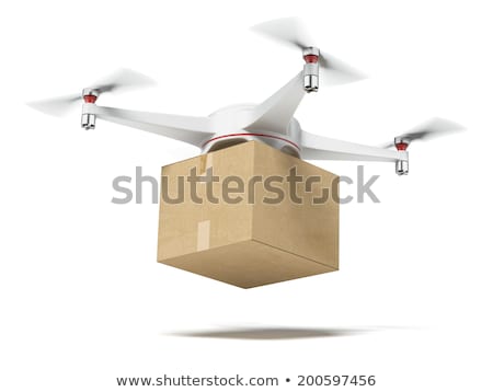[[stock_photo]]: White Quadrocopter Carrying Carton Box