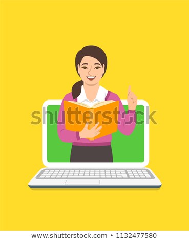 Foto stock: Teacher Woman Holds Open Book To Share Knowledge