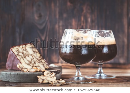 Stock fotó: Two Glasses Of Dark Beer With Irish Porter Cheddar