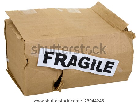 Stockfoto: Crumpled Cardboard Box With Inscription Fragile