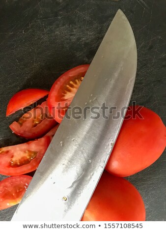 [[stock_photo]]: Fresh Organic Tomatoes Paprika Steel Knife
