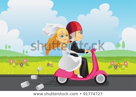 ストックフォト: Newlywed Couple Enjoying Scooter Ride