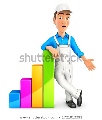 3d Painter Leaning Against Bar Chart Zdjęcia stock © 3dmask