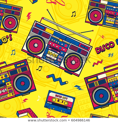 Foto d'archivio: Boombox Retro Pattern Seamless Tape Recorder Vector Background