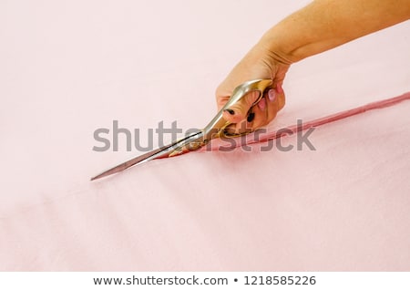 Stock foto: Seamstress Cutting Fabric With Scissors