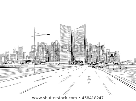 ストックフォト: Car Cityscape Drawing Sketch Skyscrapers Vector