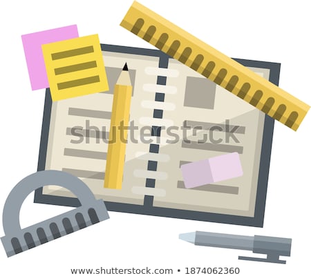 Foto stock: Graphic Design Sheet Protractor Ruler And Pen