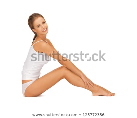 Zdjęcia stock: Woman In Cotton Undrewear Touching Her Legs
