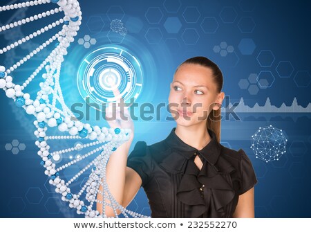 Hand Finger Presses On Model Of Dna Stockfoto © cherezoff