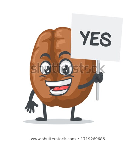 Stockfoto: Smiling Coffee Bean Cartoon Mascot Character Holding A Blank Sign