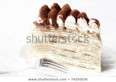 Stockfoto: Slice Of Tiramisu Crepe Cake