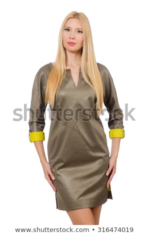 Foto stock: Blondie In Gray Satin Dress Isolated On White