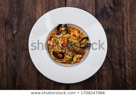 Stockfoto: Black Seafood Spaghetti Pasta