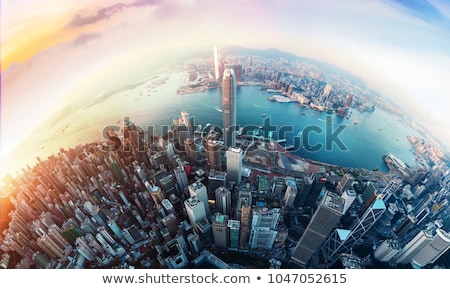 Stockfoto: Hong Kong Aerial Cityscape Panorama View At Sunset