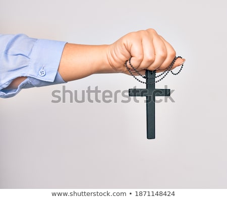 Stock fotó: Female Hands With Crucifix Isolated On White