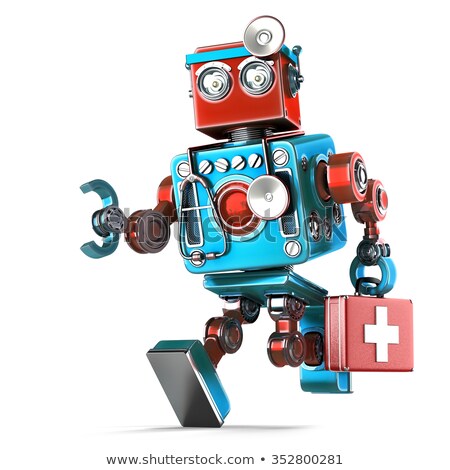 Stok fotoğraf: Running Robot Doctor With Stethoscope Isolated Contains Clipping Path