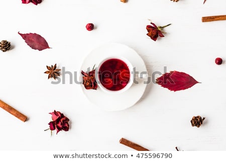 Stok fotoğraf: Romantic Autumn Cup Of Tea With Leaves