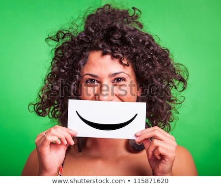 Foto stock: Happy Woman With Smiley Emoticon