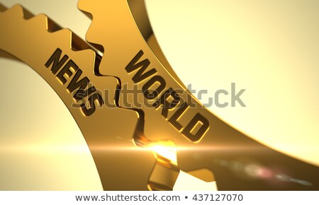 Stock photo: World News On Golden Metallic Cogwheels