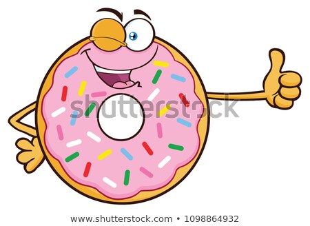 Foto stock: Winking Chocolate Donut Cartoon Character Giving A Thumb Up