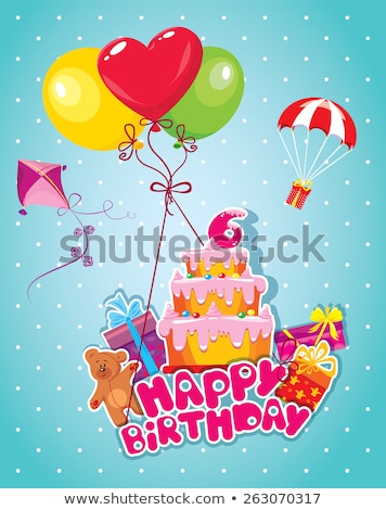 Stock photo: Birthday Greeting Card With Teddy Bear And Big Gift Box