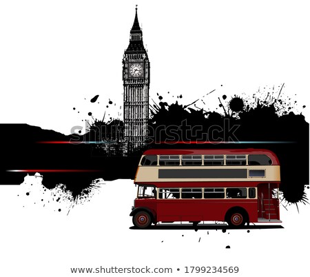 Сток-фото: Grunge Banner With London And Bus Images Vector Illustration