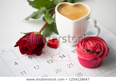 Stock photo: Close Up Of Calendar Hearts Coffee And Red Rose