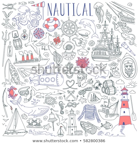 Stock foto: Cartoon Hand Drawn Doodles Underwater Life Illustration