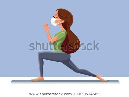 Zdjęcia stock: Girl Wearing Medical Face Mask During Yoga Meditation Workout Ou