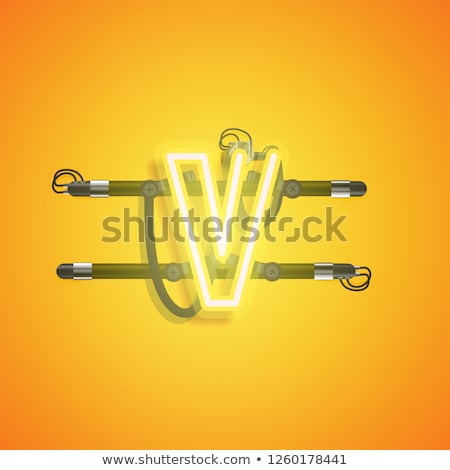 Foto stock: Yellow Realistic Neon Character Set With Wires And Console Vect