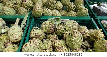 ストックフォト: Fresh Green Artichokes Macro Closeup On Market Outdoor