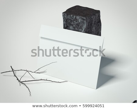 Stockfoto: Black Envelope Near Dark Stone 3d Rendering