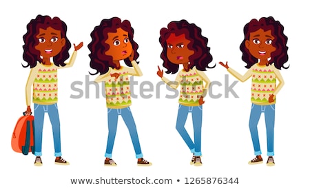 Foto stock: Indian Girl Set Vector High School Child Teenager Classroom For Postcard Announcement Cover Des
